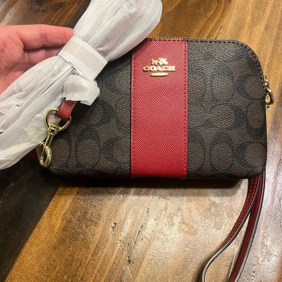 Coach Brown and Red Women's Wristlet with Long Strap NWT - Picture 7 of 10
